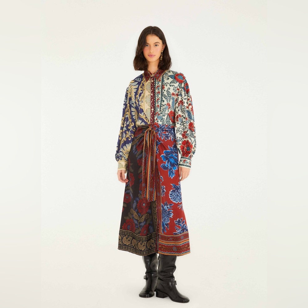 FARM Rio mixed Navy Winter lenzing Ecovero  vicose Midi Dress